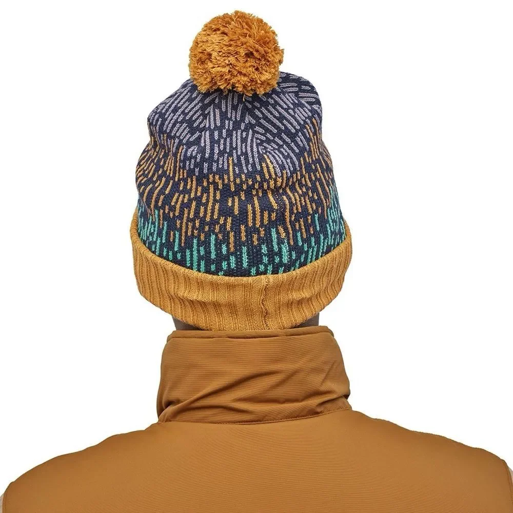 Patagonia Powder Town Beanie Blue Mustard Pom-Pom Unisex OS Outdoor Hiking Ski